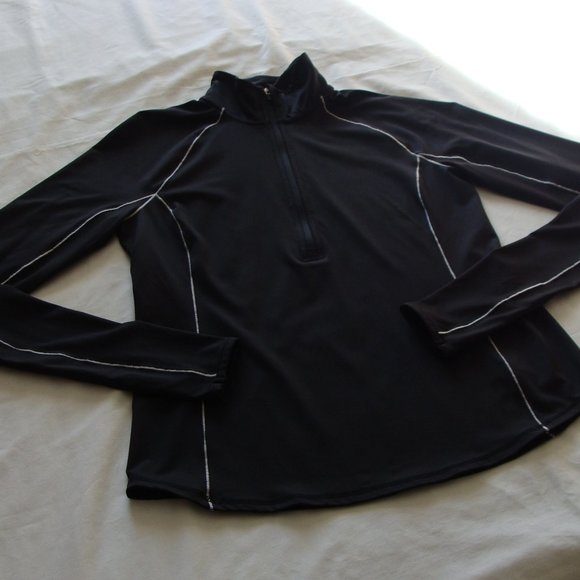 GH BASS Black Long Sleeve 1/2 Zip "EXPLORER" Athletic Workout Top Sz SMALL - Picture 2 of 8